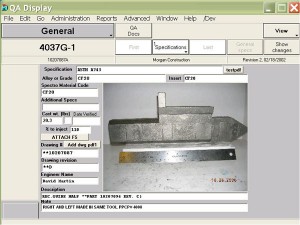 sample screen of Pennsylvania Precision Castparts quality assurance system